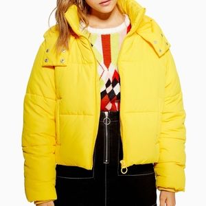 TopShop Yellow Hooded Puffer Cropped Jacket Coat